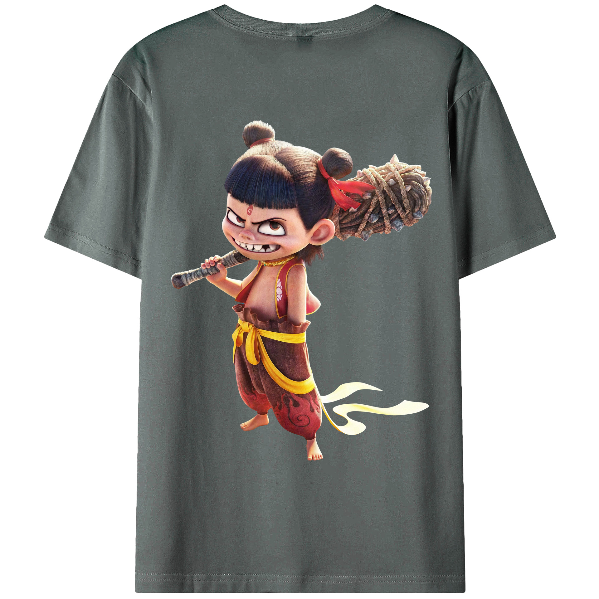（画像用） Ne Zha 2 ナタ 魔童の大暴れ 綿100％ メンズ半袖Tシャツ（バックプリント） 通気性